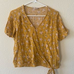 Yellow floral wrap top